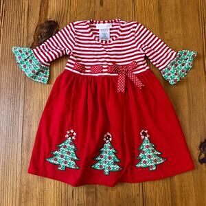 Bonnie Baby red white striped Christmas quarter sleeve midi dress SIZE 24M